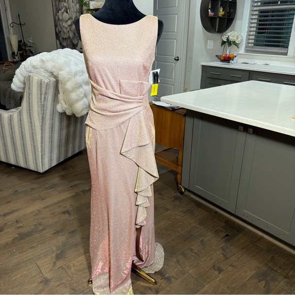 Betsy & Adam Glittering Asymmetrical Blush Dress - Picture 2 of 8